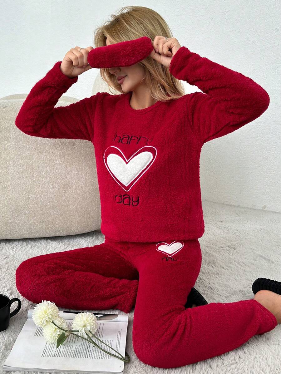 RueChic Heart Print Sleepwear Set - Red - View 1
