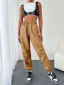 EURMUSE Hose mit Einfarbig Schnürzug am Saum, - Beige - Übersicht 5