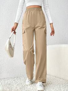 SHEIN Tall Women's Cargo Pants - Khaki - View 4