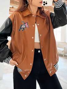 SHEIN EZwear 女士掉肩夾克,印有字母圖案 - 彩色 - 查看 1