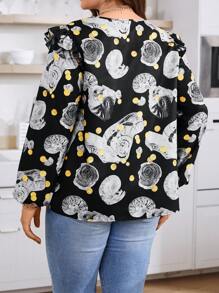 Calvaya Plus Size Women's Polka Dot Print Notched Collar Blouse - Multicolor - View 2