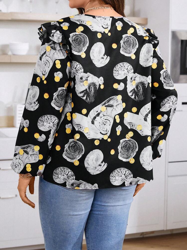 Plus Size Women's Polka Dot Print Notched Collar Blouse
