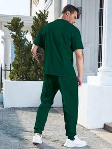 Manfinity Homme 男士大码標語圖案T恤和運動褲 - 綠色 - 查看 2