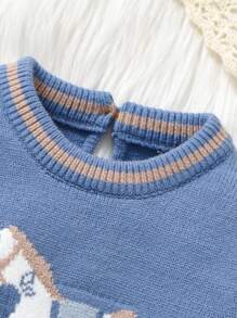 SHEIN Baby Boy Sweater Jumpsuit With Little Horse Pattern Autumn Fall - Dusty Blue - View 4