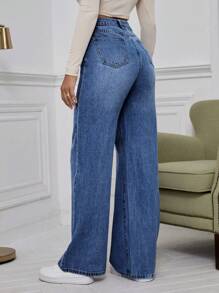 SHEIN Privé Pantalones Vaqueros Anchos De Pierna Ancha Y Suelto Para Mujer De Color Sólido
