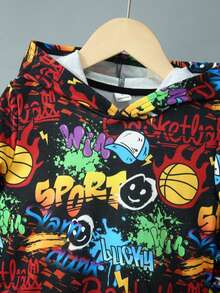 SHEIN Young Boys' Hooded Sports Long Sleeve Sweatshirt With Pattern - Multicolor - View 6