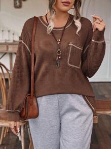 SHEIN LUNE Kích thước lớn Thả vai Áo thun Với Để lộ ra - màu nâu - Xem 1