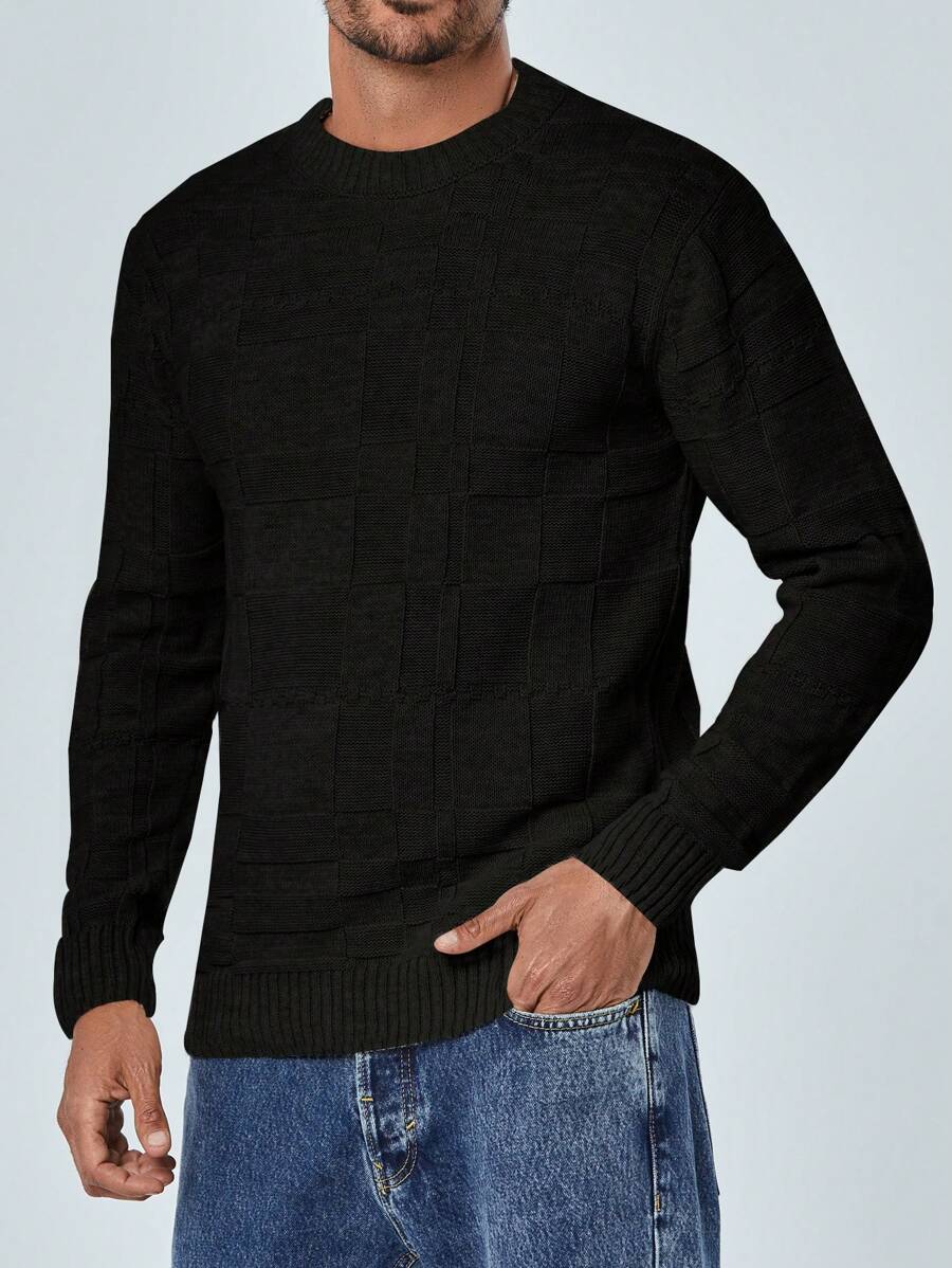 EURMUSE Men's Solid Color Pullover Sweater - Black - View 1