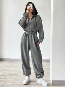 SHEIN EZwear 女灰色針織連身褲 - 灰色 - 查看 2