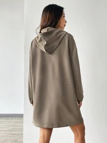 SHEIN EZwear 下垂肩針織連帽裙 - 棕色 - 查看 4