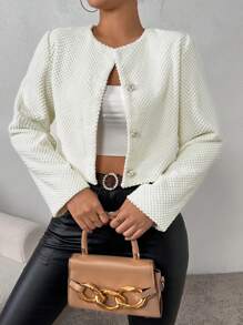 SHEIN Privé 女士鈕扣紋理夾克 - 杏色 - 查看 5