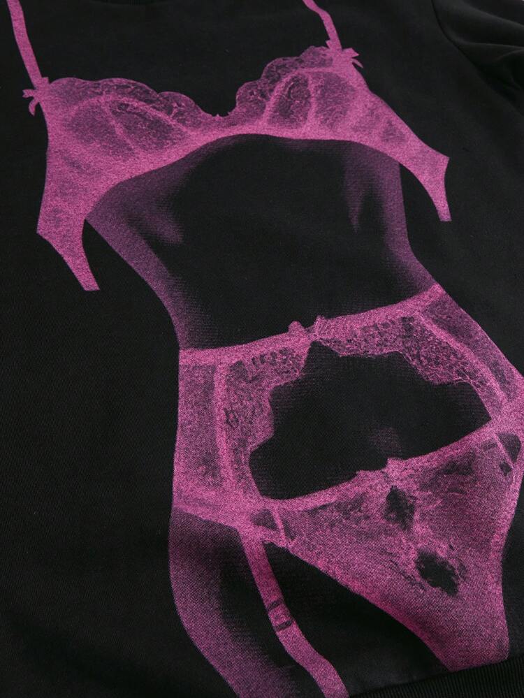 Sexy Bikini Cyberpunk Style Round Neck Loose Fit Sweatshirt For Valentine's Day