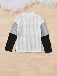 SHEIN Cô gái Đúng mốt Trang phục trên phố Vòng cổ Chặn màu Tay áo dài Áo thun - Xám - Xem 2