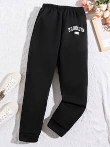 SHEIN 女童印花設計長褲,適合青少年 - 黑色 - 查看 1