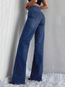 Cottnline High Waist Straight Leg Jeans - Blue - View 2