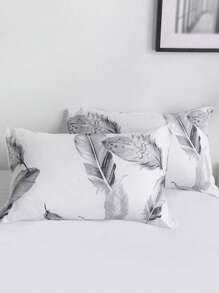 2pcs White Feather Printed Polyester Pillowcases