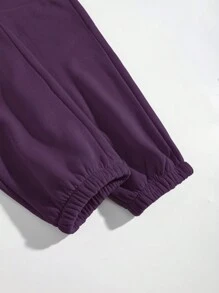 INAWLY Women's Purple Hooded Sweatshirt And Pants Set With Drawstring - Purple - View 7