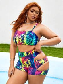 Swim SXY 夏季海滩大码镂空扎染比基尼套装 - 彩色 - 查看 6