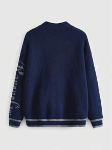 Harry Potter | ROMWE Plus Button-Front Rauenclaw Graphic Embroidery Dropped Shoulder Cardigan - Blue - View 2