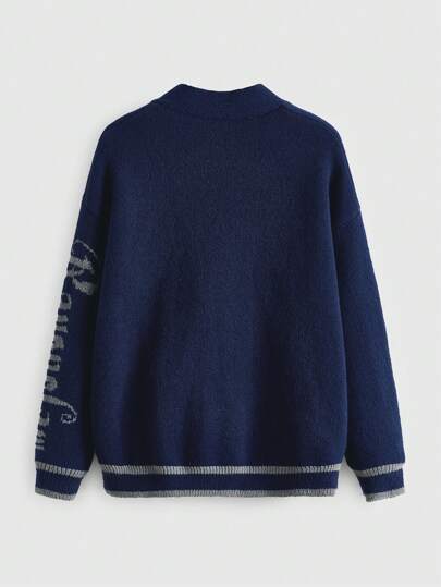 Harry Potter | ROMWE Plus Button-Front Rauenclaw Graphic Embroidery Dropped Shoulder Cardigan