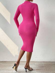 SHEIN Slayr Lapel Button Down Long Dress - Hot Pink - View 2