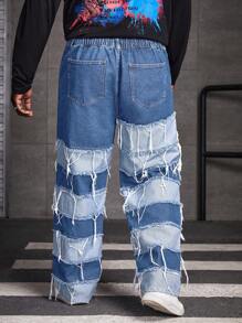 Manfinity RebelGame Men's Plus Size Loose Fit Jeans With Frayed Hem - Blue - View 2