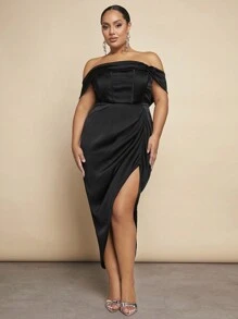 SHEIN BAE Váy trễ vai nữ, trang phục ngày lễ tình nhân/năm mới - màu đen - Xem 6