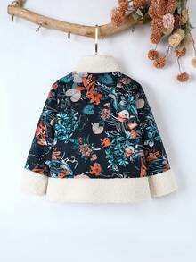 SHEIN Toddler Girls' Floral Print Jacket For Autumn And Winter - Navy Blue - View 2