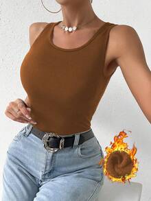 SHEIN Essnce Của phụ nữ Lông cừu Áo vest - màu nâu - Xem 4