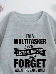 SHEIN EZwear 大碼字母印花圓領運動衫 - 灰色 - 查看 5