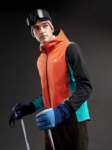 In My Nature 男士拼色拉鍊立領連帽滑雪夾克 - 橘色 - 查看 7