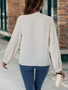 SHEIN LUNE Solid V Neck Blouse - Apricot - View 2