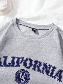 SHEIN Qutie 女款字母印花絨毛運動衫 - 灰色 - 查看 6