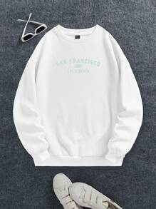 SHEIN EZwear Plus Letter Graphic Drop Shoulder Sweatshirt - White - View 1