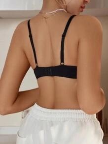 SHEIN Women's Thin Strap Letter Decorated Half Cup Bra, Rave - Black - View 2