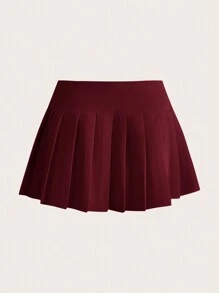 SHEIN ICON Plus Size Pleated Skirt - Burgundy - View 2