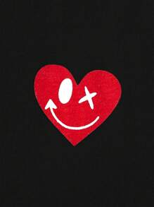 Manfinity VCAY 男士休闲心形印花短袖T恤，夏季 - 黑色 - 查看 5