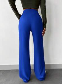EURMUSE High-waisted Straight-leg Suit Pants With Slant Pockets - Royal Blue - View 2