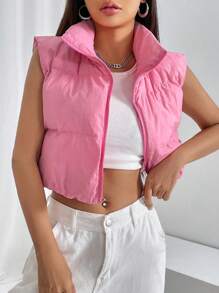 SHEIN EZwear 拉链短款背心夹棉外套 - 粉色 - 查看 1