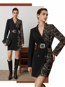 BizChic Women's Chain Pattern Printed Blazer Dress - Multicolor - View 4