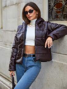 EURMUSE Women'S Zipper Front Hooded Padded Coat - Black - View 6