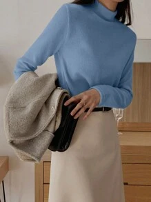 DAZY Của phụ nữ Đứng cổ áo Cơ bản Áo thun - Màu xanh lam - Xem 4