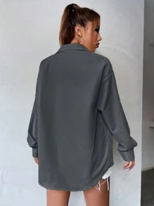 SHEIN Unity Bright Neon Color Oversized Shirt - Dark Grey - View 2