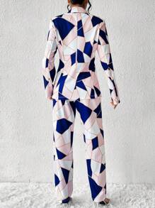 SHEIN Clasi 女士全印花西裝外套和長褲套裝 - 彩色 - 查看 2