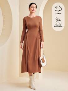 Mulvari 素色側邊綁帶洋裝 - 棕色 - 查看 1