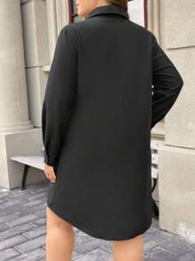 SHEIN LUNE 大尺碼女款亮片拼布襯衫連身裙 - 黑色 - 查看 2