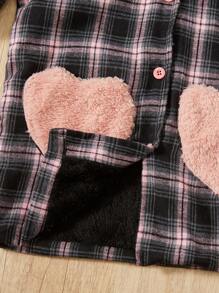 SHEIN Toddler Girls' Plaid Fleece Patchwork Hooded Coat For Autumn/winter