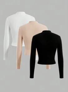 SHEIN EZwear 3入組大碼立領長袖t恤 - 彩色 - 查看 2