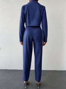 EURMUSE Ladies' Striped Suit Jacket And Pants Set - Royal Blue - View 2