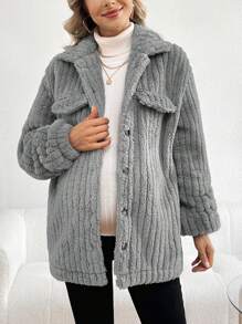 SHEIN Maternity Velvety Coat With Flip Design, For Winter - Apricot - View 3